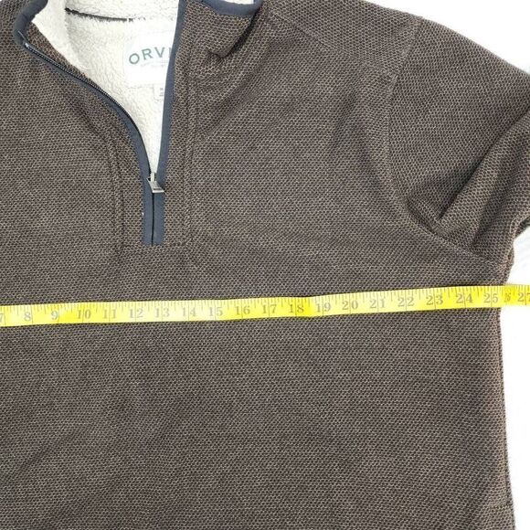 Orvis Men's Size XL Sherpa Lined Quarter 1/4 Zip Pullover Sweater Brown - Picture 3 of 6